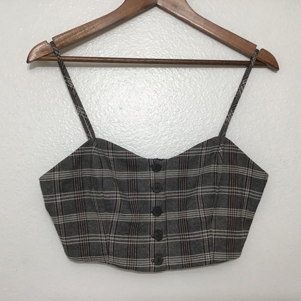 COOPERATIVE Plaid button front crop top, size 6